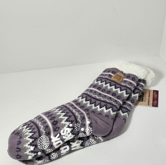 Muk Luks navy multi sherpa lined slipper socks womens L/Xl nwt - Picture 1 of 3